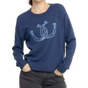 Lucky Brand Horseshoe Crew Neck Sweater Navy NWT NEW